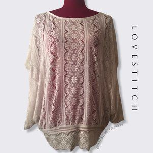 NEW Boho LOVE STITCH Crochet Lace Flutter Sleeve Top / Cover Up